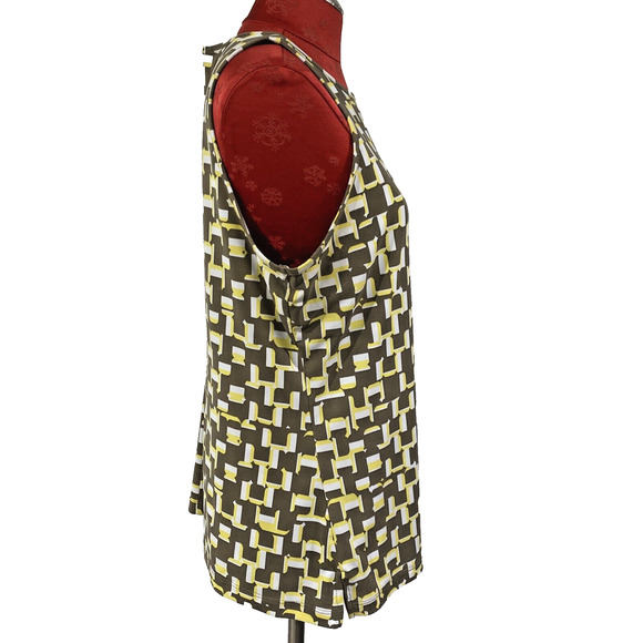 Banana Republic Size L Sleeveless Fitted Tank Blouse Zip Back Tan Yellow White - Picture 7 of 9